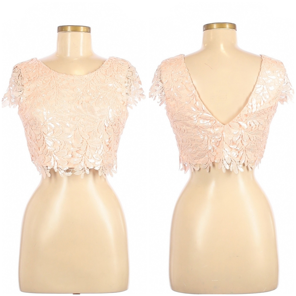 Minuet Pink Sequined Lace Crop Top Sz M